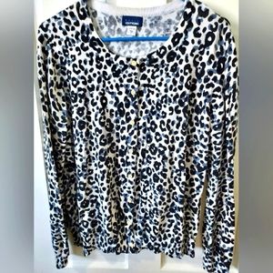 Basic Editions size XL gray/black/creme leopard print cardigan sweater